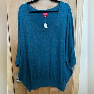 Women’s Turquoise Sparkle Batwing Top  by ELLE Sz 3X